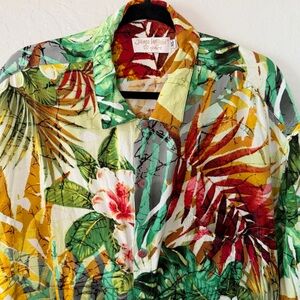 Jams World 50 Years Hawaiian Shirt XL - Green Tropical Floral Rayon Button Up